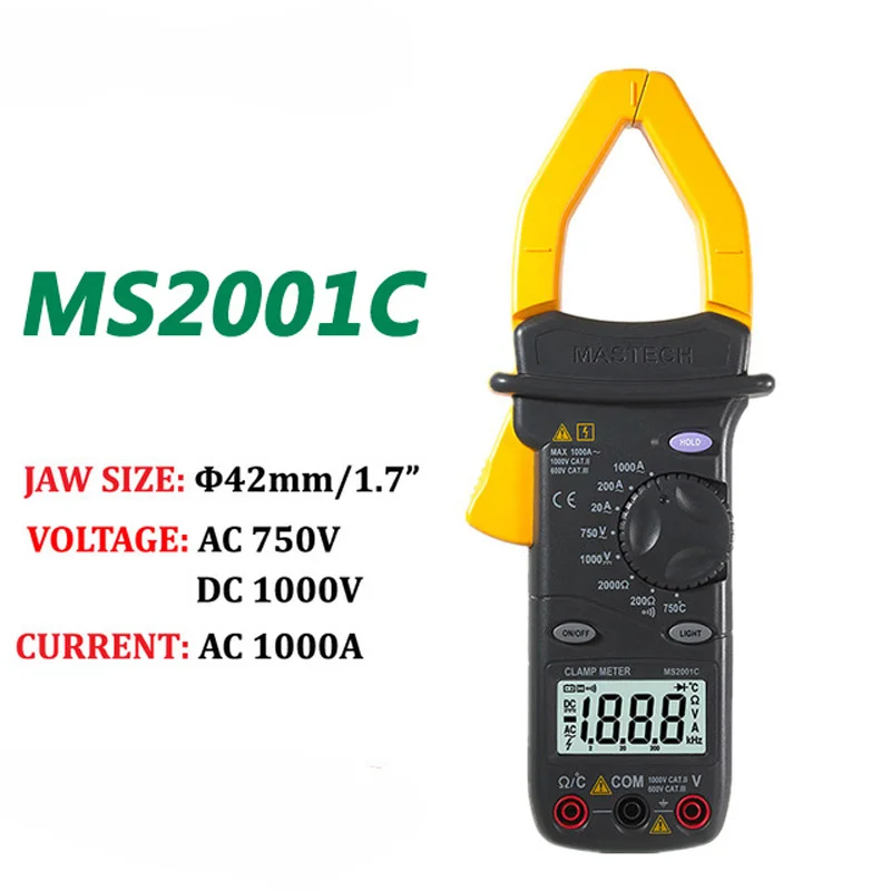 MASTECH MS2001C 3 1/2 Цифровой Клещи AC DC Amp вольт Ом Температура Мультиметр Тестер Детектор