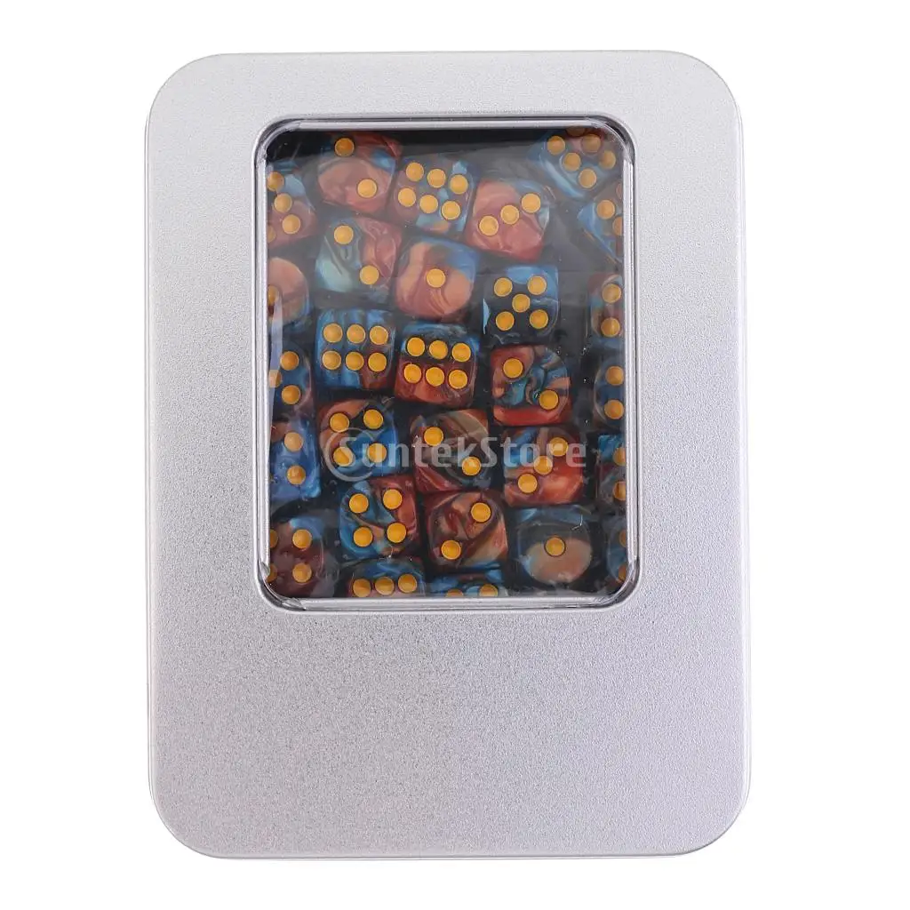 Portable 30 Pieces Acrylic 6-sided Spot Dice D6 with Iron Box Case for Party Bar Casino Supplies DND RPG Table Game Props