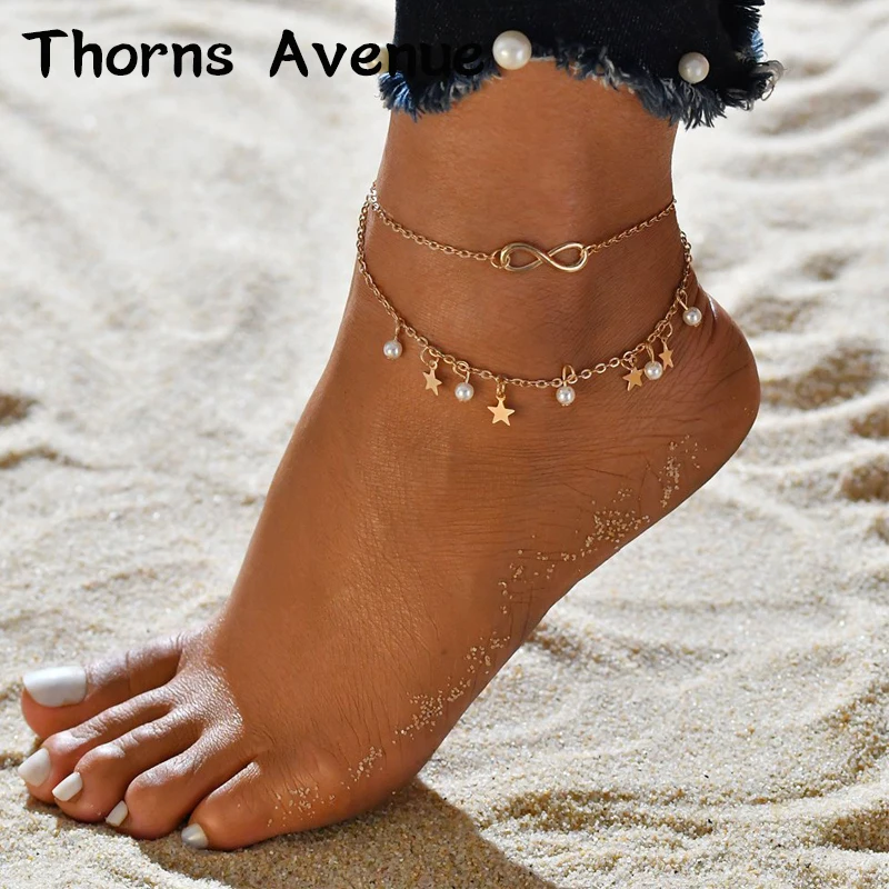 

Thorns Avenue Fashion Handmade Simulated-pearl Star Shape Vintage Summer Beach Bohemia Multi-layer Anklets For Women