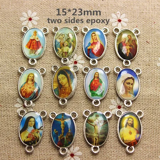 

50pcs Mix Saints Image Two Sides Epoxy Rosary Centerpiece,Jesus Christianism Icon Charm,DIY Religion Jewelry Accessories