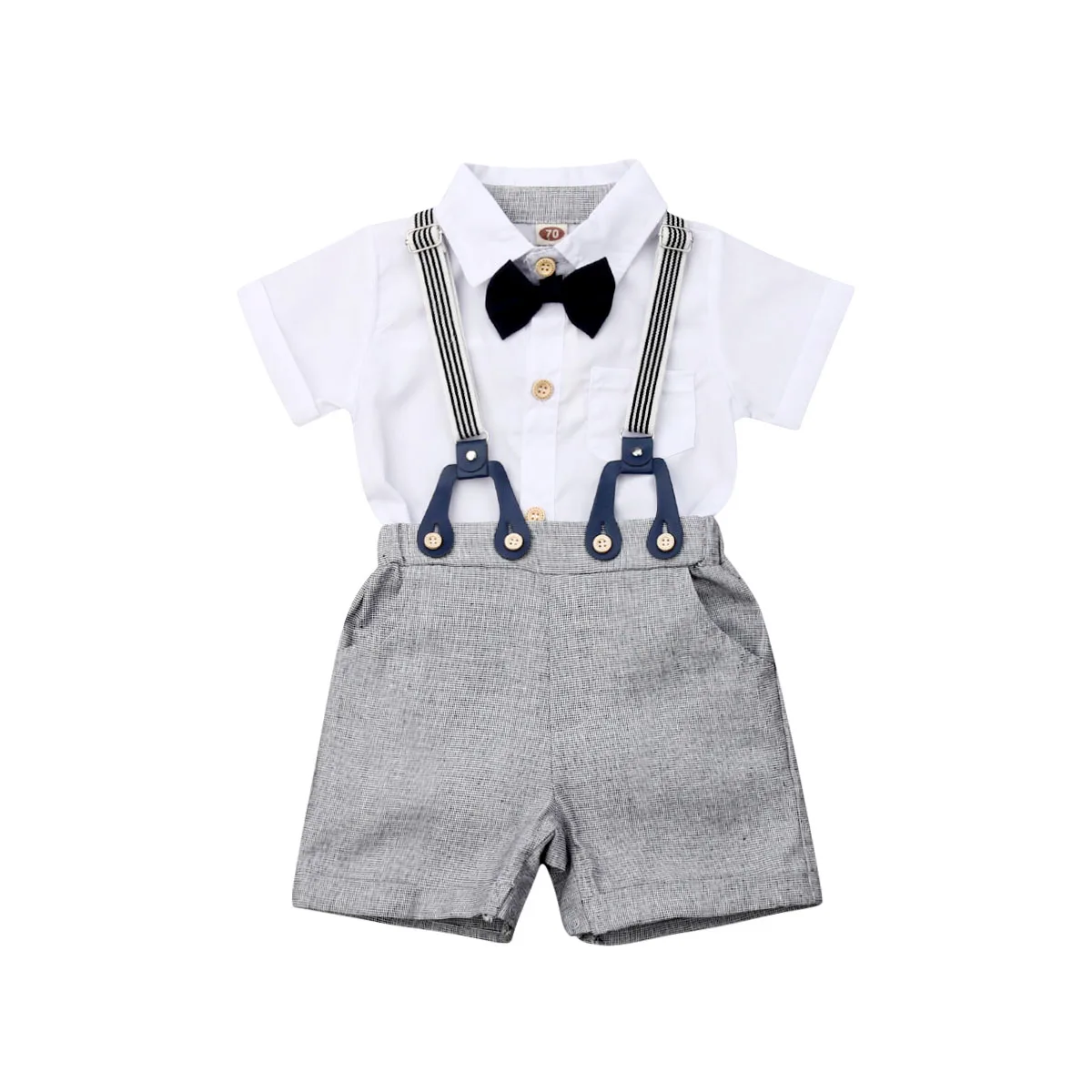 

Little Gentleman Newborn Baby Boy Short Sleeve Bowtie Bodysuit Tops Suspender Shorts Overalls 2PCS Summer Clothes Set 0-24M