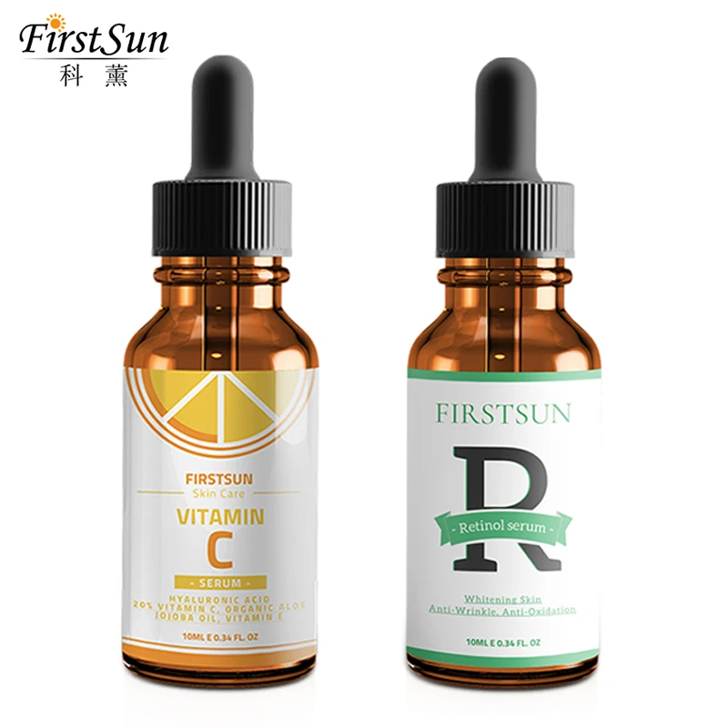 

2pcs Retinol Vitamin Organic Essential Oils Set Remover Freckle Spots Anti Aging Essence Whitening Face Serum Collagen Serum