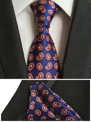 2017 Новый чудаковатый Галстуки Для мужчин; галстук для свадебной вечеринки Темно-синие с Оранжевый Классический Пейсли рисунком платок