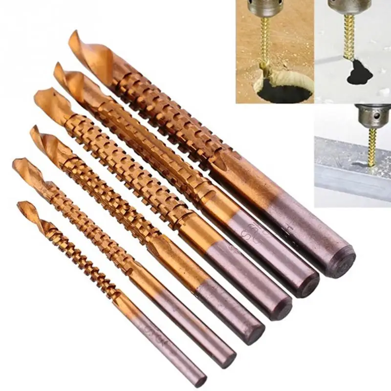 

Carpenter Woodworking Drill Cut Grooving Saw Drill Bits Set 6Pcs Titanium Plating High-Speed Steel Drill For Gardening