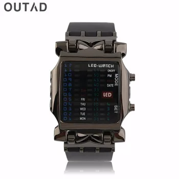 

Outdoor Sport LED Digital Binary Watches Popular Square Dial Uisex Rubber Band Casual Wrist Watch relogio