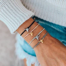 Женские браслеты в стиле панк, подвеска в форме головы быка, кожаный тканый многослойный браслет для девочек, модные вечерние ювелирные изделия, аксессуары