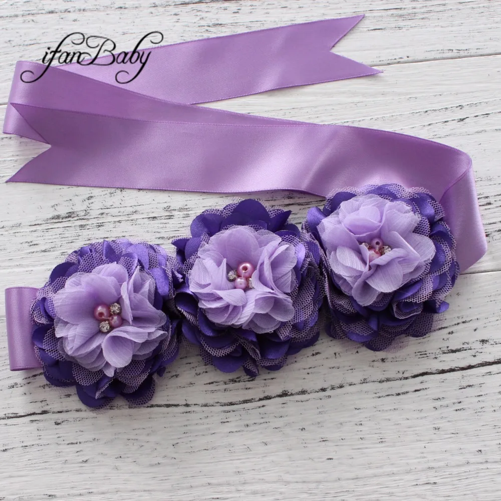 Fashion rhinestone Pattern satin fabric flower Belt girl sash waist belt