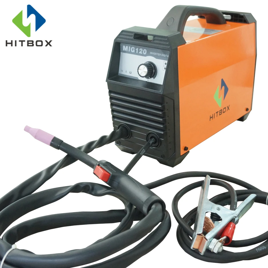 HITBOX Mig Welder 220V MIG120A Flux Cored Wire Iron Welding Machine Portable Size DC Mig Welding Tools For Mig No Gas Welding