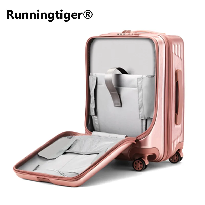 

Business suitcase male 20 24 26 inch boarding trolley case female front opening zipper universal wheel suitcase TSA lock luggage