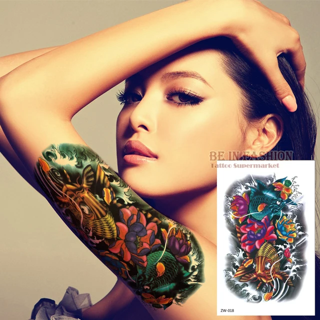 Color Fish Tattoo Stickers Flower Arm Tattoos Waterproof Temporary Tatoo Fake For Women Men Shoulder Body Big 19x12cm ZW018 Color Fish Tattoo Stickers Flower Arm Tattoos Waterproof Temporary Tatoo Fake For Women Men Shoulder Body Big 19x12cm ZW018