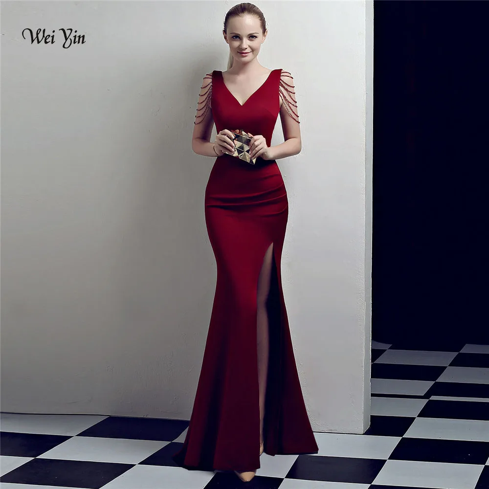 Weiyin-vestidos de noche con corte sirena para traje Formal fiesta, con en color vino tinto, WY1020 _ - AliExpress Mobile