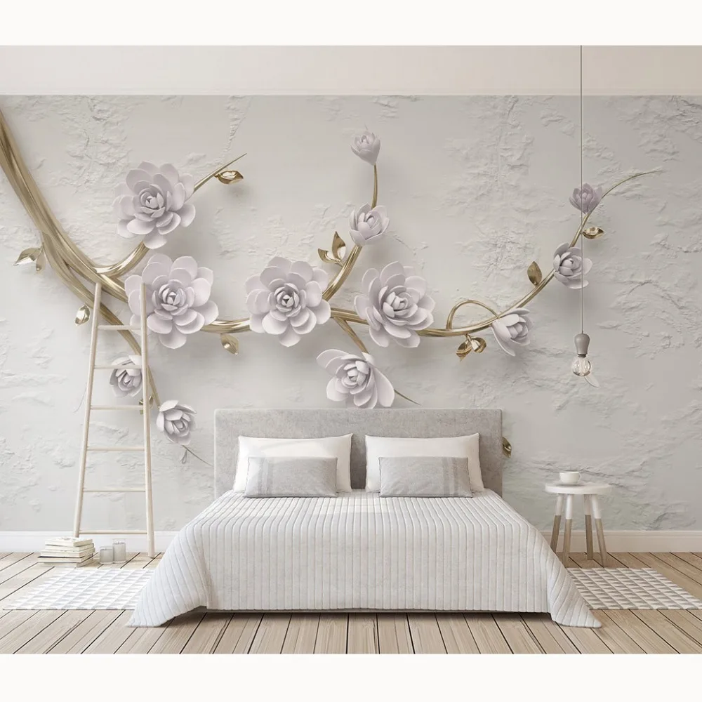 

Modern 3D Flowers Photo Wall Paper Mural Stickers Living Room Bedroom Papel De Parede 3 D Self Adhesive Vinyl/Silk Wallpapers