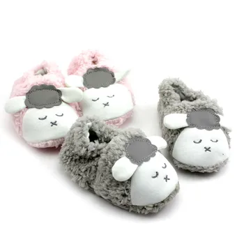 

High Quality Design 1 Pair Cute Sheep Design Baby Infants Prewalker Soft Coral Velvet Warm Shoes Pink &Gray