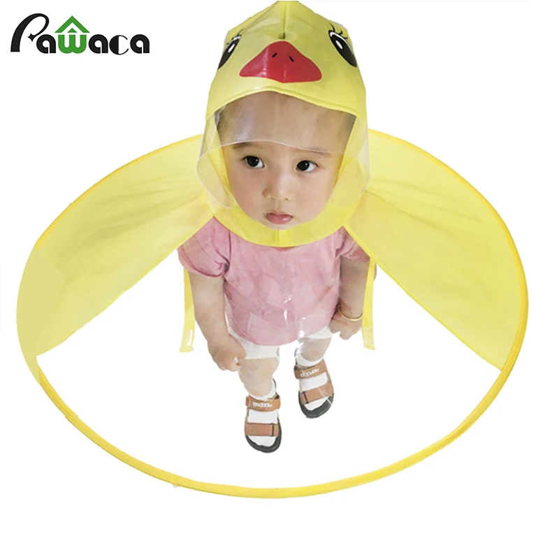Cute Duck Children Raincoat Umbrella UFO Shape Rain Cape Headwear Hat
