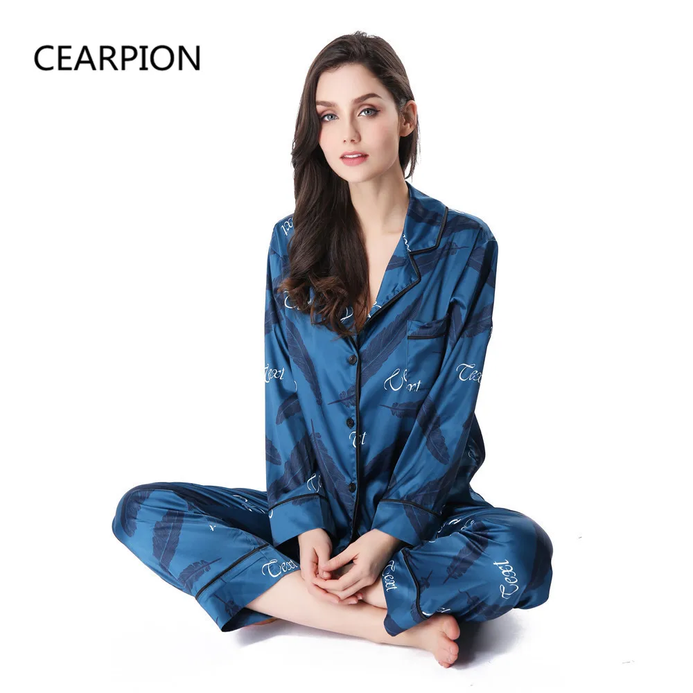 CEARPION Весна Новый Для женщин Шелковый пижамный комплект рубашка с длинными рукавами и штаны ночное Повседневная одежда, Домашняя одежда