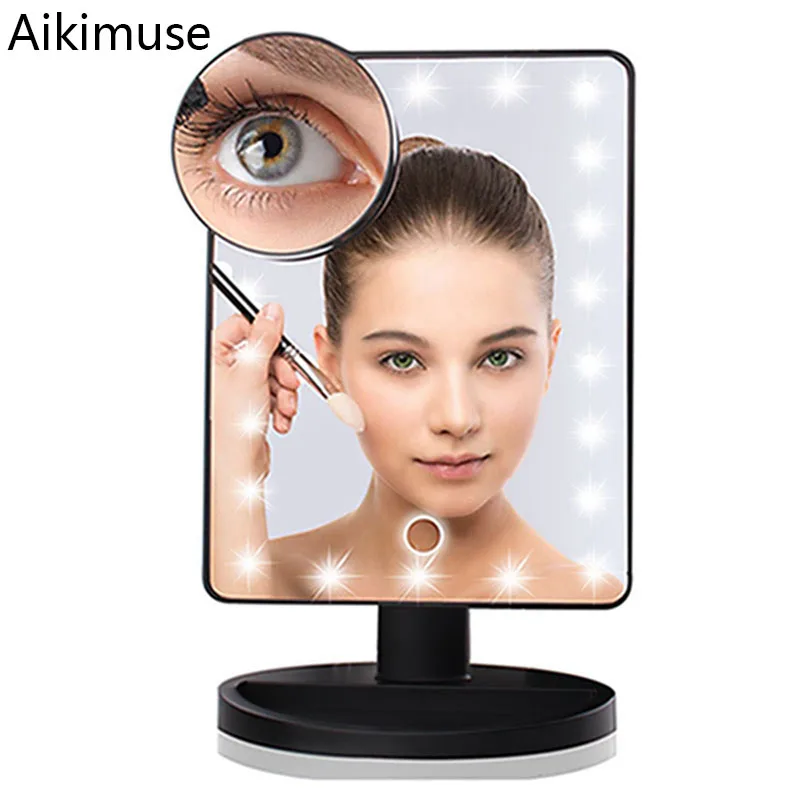 

3PCS Vanity Mirror Light 22 LED Mirror Cosmetic Make Up Mirror Compact Hand Pocket Mirror With USB 10x Magnifying Mirror Glass