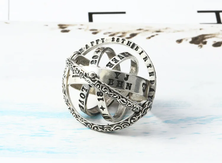 Морской Глобус 12 созвездий 8 основных планет хвост кольца чистого 925 пробы серебра для женщин обручальное кольцо ювелирные изделия R1