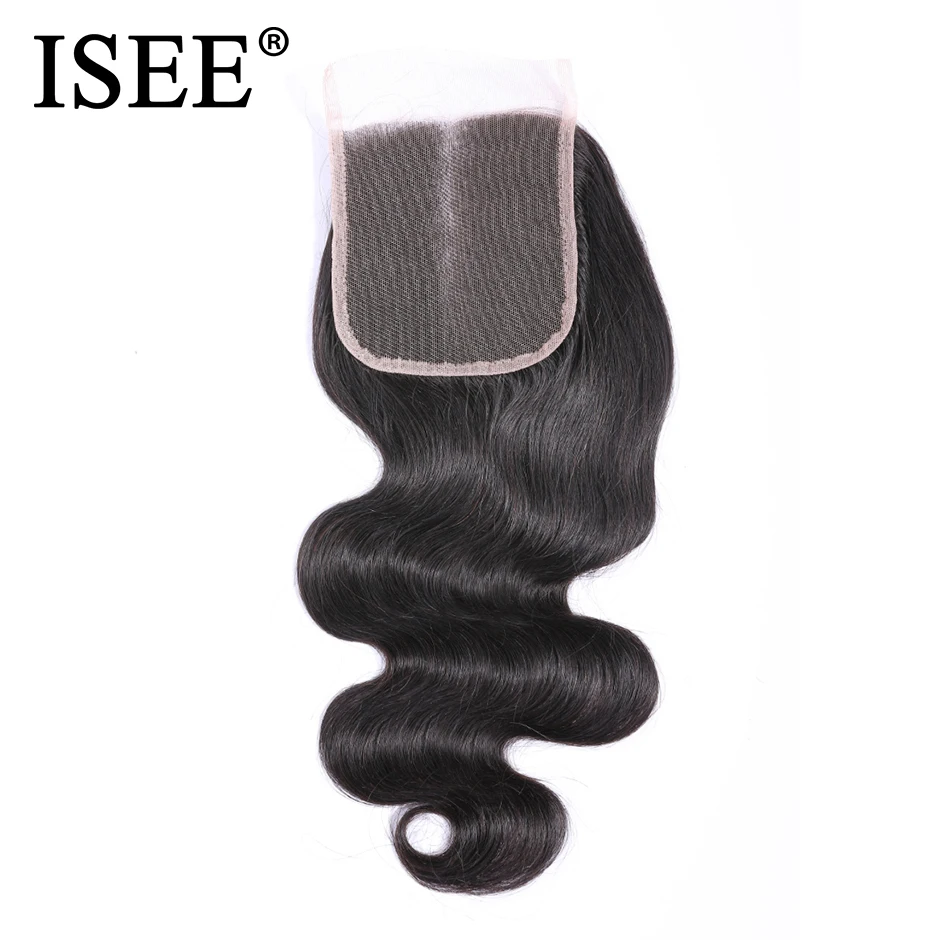 

ISEE HAIR Peruvian Body Wave Closure 100% Remy Human Hair Lace Closure Middle Part Hand Tied 4*4 Free Shipping Nature Color