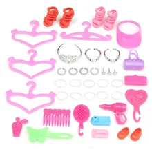 Accessories for Barbie Doll Set of Fashion Jewelry Necklace Earring Bowknot Crown Shoes Hangers rubber Accessory Dolls Kids Gift