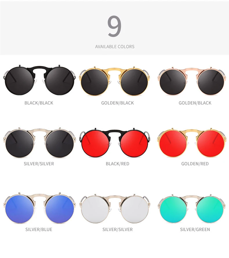 Steampunk Sunglasses Round Metal Sunglass Women Style Retro Flip Circular Double Metal Sun Glasses Men