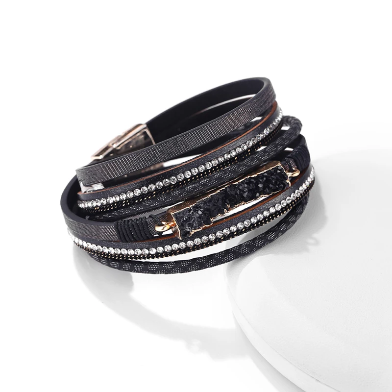 

IF YOU Fashion Crystal Multilayer Leather Bracelet Woman Charm Stone Magnet Buckle Mens Bracelets 2019 Pulseira Gift Jewelry New