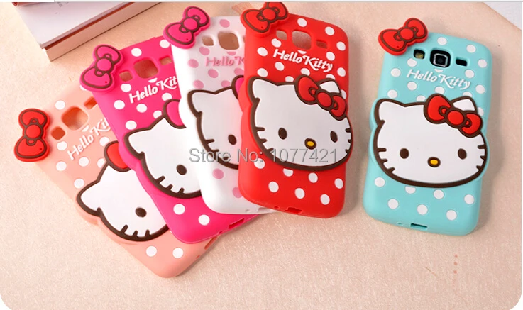 10PCS/LOT New Arrival Hot Sales Cute Cartoon polka pota hello kitty Silicon Case For Samsung Galaxy Grand 2 G7106 Cover |