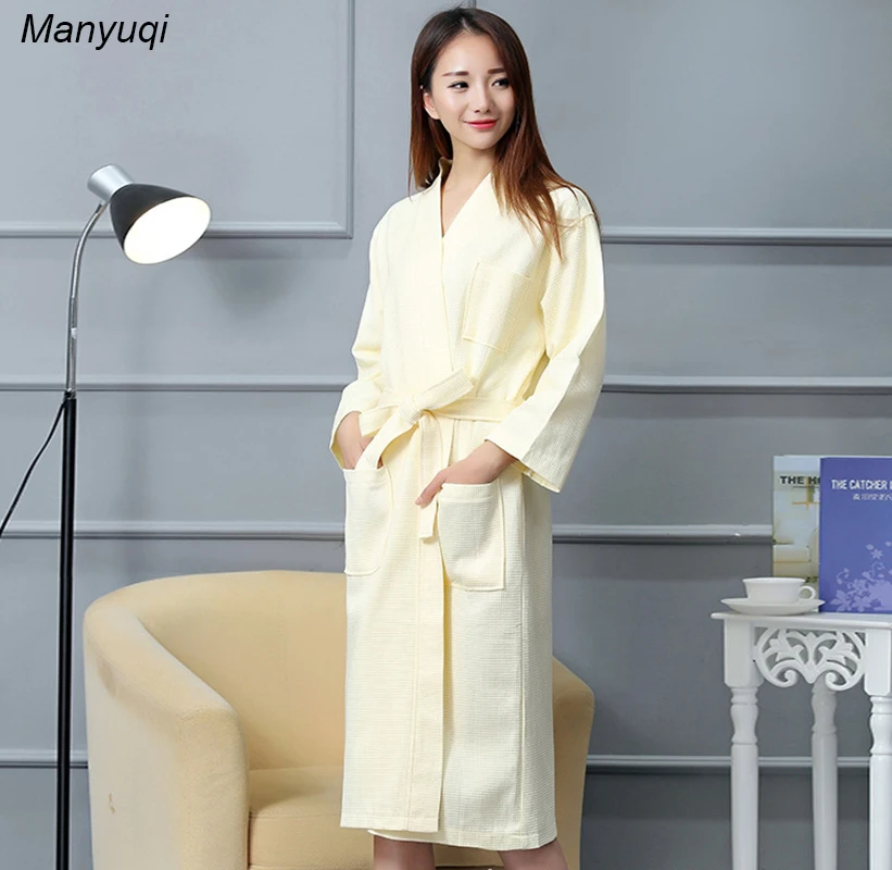 Women's soild Cotton waffle peignoir bathrobes home wear long bathrobe