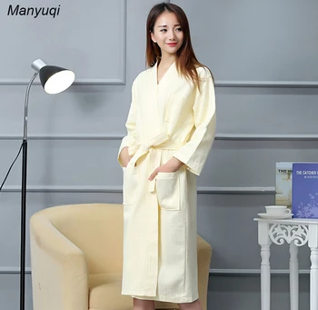 

Women's soild Cotton waffle peignoir bathrobes home wear long bathrobe for women