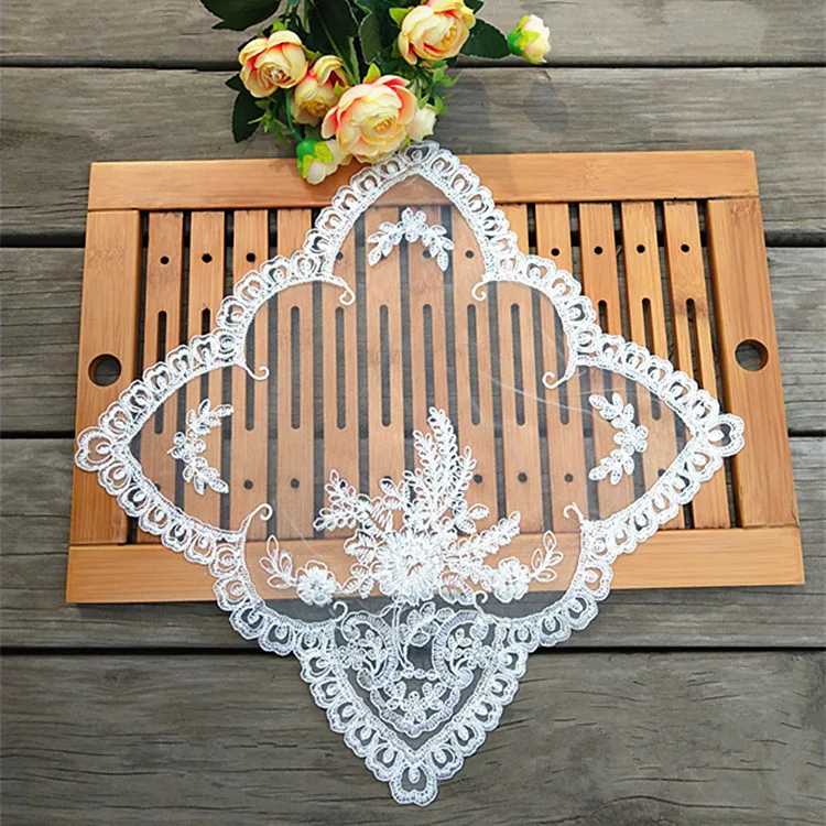 

New Square 28cm European Minimalist Mesh Embroidery Table Mat Placemat Coffee Cup Coaster Small Furniture Cover Cloth Decoration