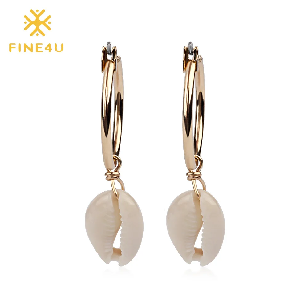 

FINE4U E082 New Bohemia Jewelry Natural Sea Shell Drop Earrings For Women Summer Shell Dangle Earrings