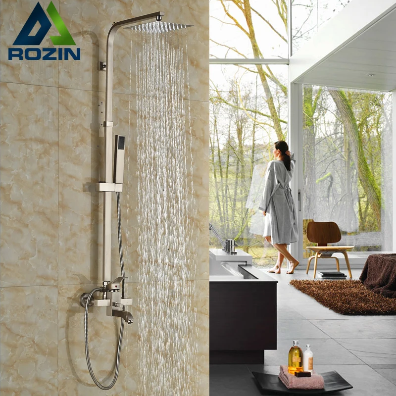 Best Quality Nickel Brushed Bath & shower Mixer Faucet Kit Single Handle Shower Complete Set with Shower Head + Hand Shower