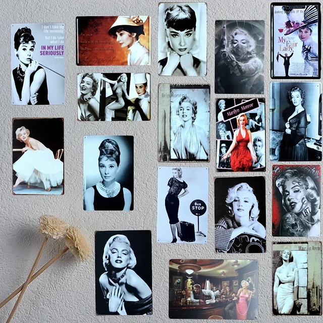 marilyn monroe and hepburn portraits 20x30 cm mix items retro metal