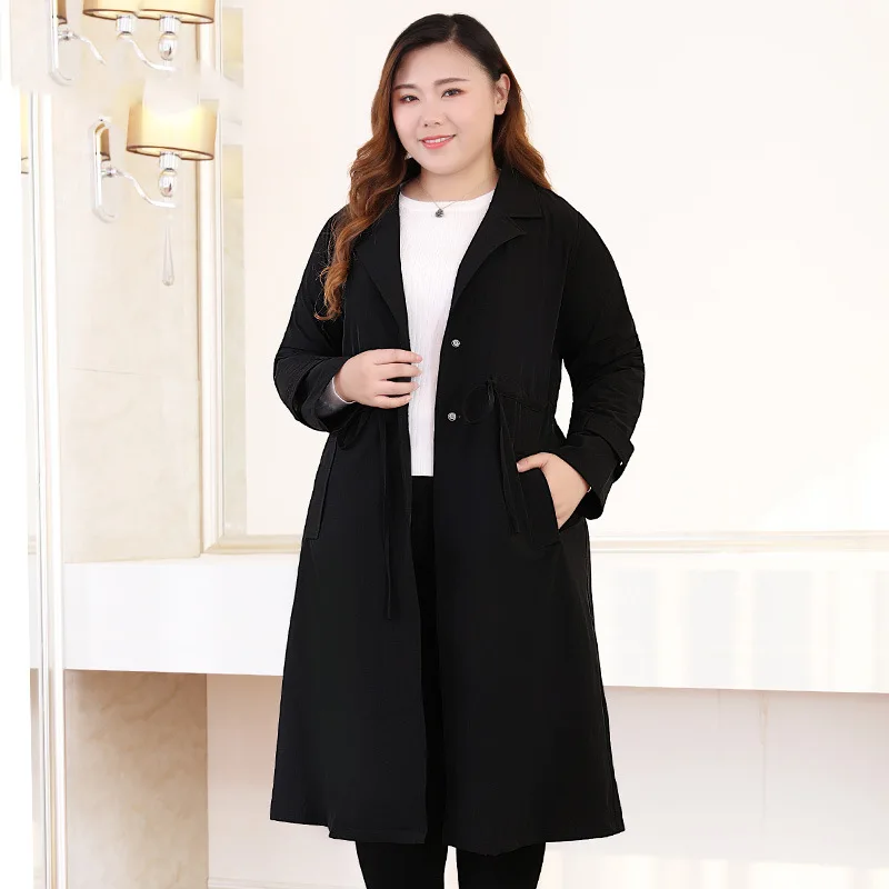 Весенне-осеннее пальто для женщин, элегантные женские ветровки, черные, большие размеры 6XL 8XL 10XL 140 кг, длинное повседневное пальто - Цвет: Black