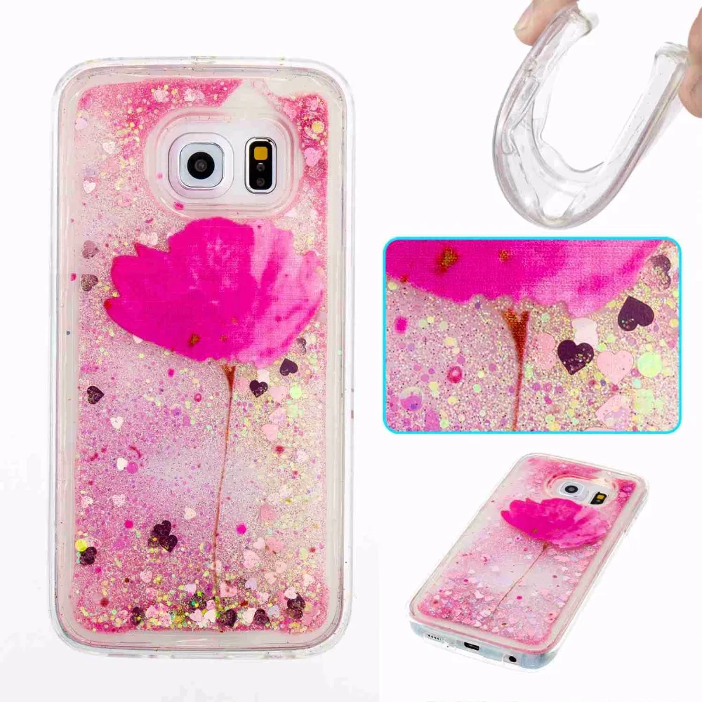 Динамический Блеск Case Для Samsung Galaxy S6 3D Soft Skin ТПУ жидкость Звезда Плывун Clear Protective