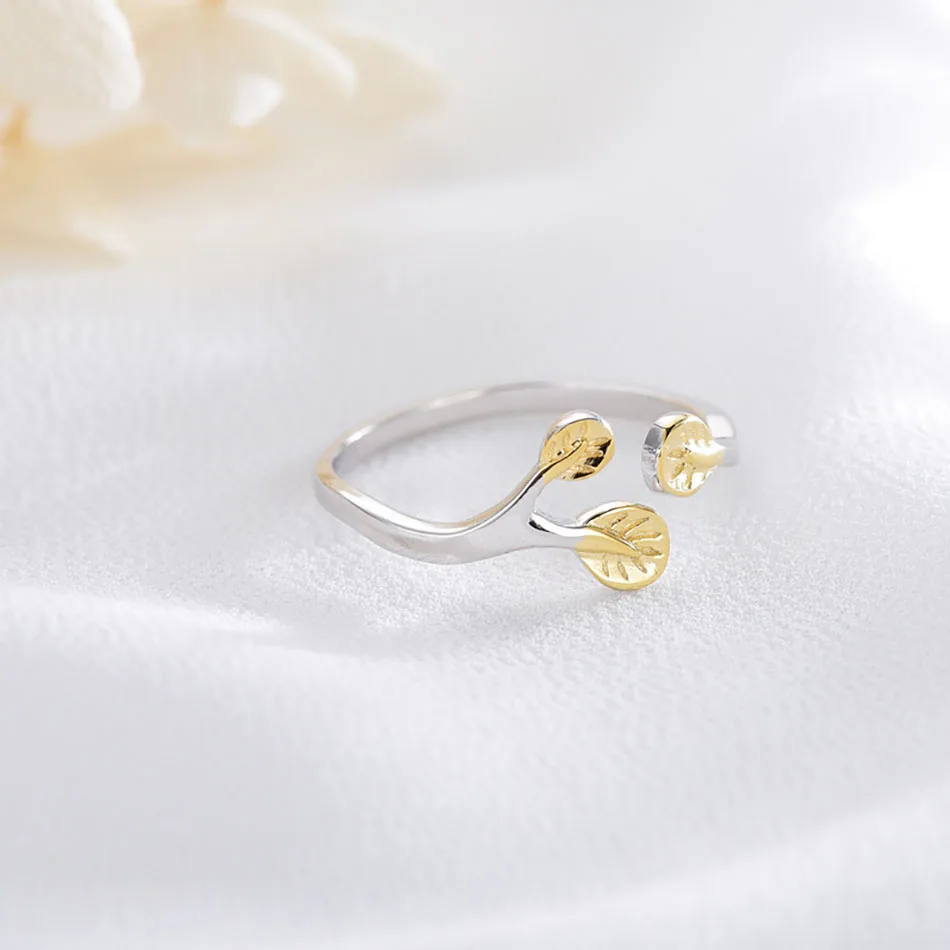 2Pure Silver Ladies Girls Finger Bague Delicate Zircon Crystal Gold Color Leaf Shell Flower Open Adjustable Rings For Women