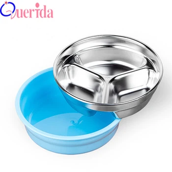 

304 Stainless Steel Cartoon Children Round Plate Students Lunch Box Boxes Two Three Grid Portable Food Container Storage Bento