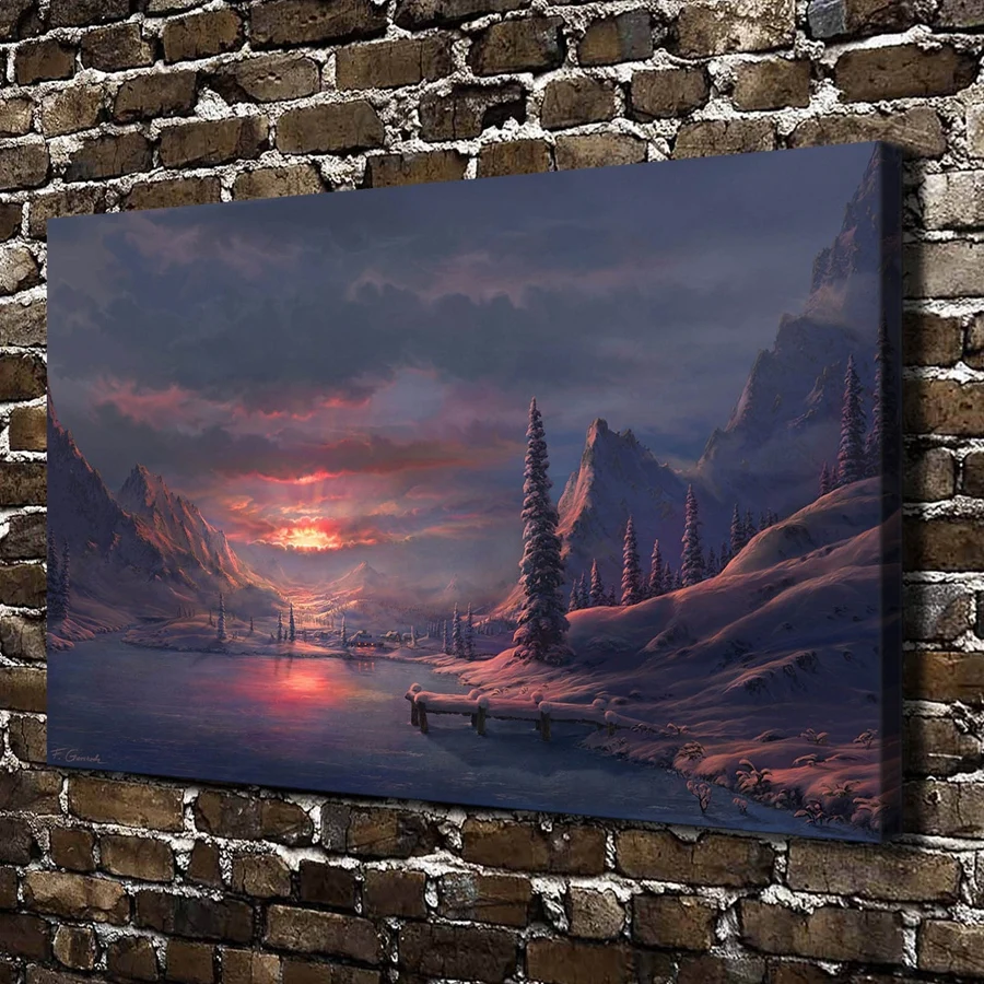 A818 Art Winter Mountain Lake Sunrise Landscape,HD Canvas Print Home