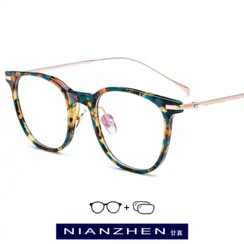 Pure Titanium Acetate Eyeglasses Frame Women Round Myopia Optical Frame Prescription Glasses for Men Ultralight Eyewear 9135
