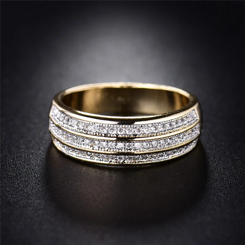 BUDONG, размер 6-9, модный роскошный трехрядный женский браслет на палец, золотого цвета, кольцо на палец, кристалл, CZ Циркон, свадебные ювелирные изделия XUR261