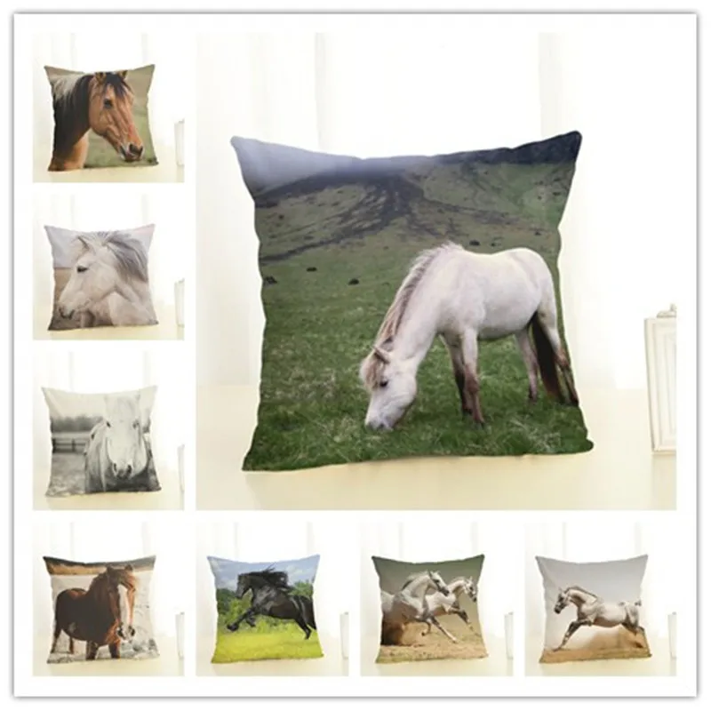 

New Home Decor Pillowcase HD Horse Cushion Cover Linen Cushion Case Chair Sofa Home Decor Throw Pillow Cover 45x45cm