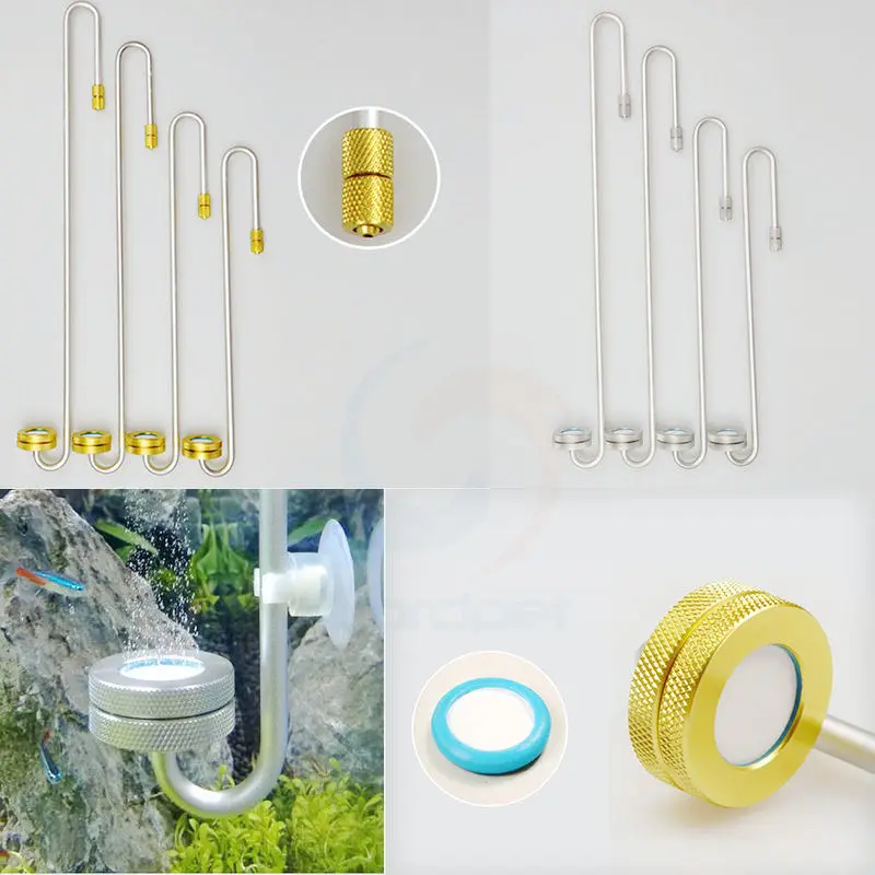 

Stainless Steel CO2 Diffuser Atomizer Suction Cup Planted Fish Tank Aquarium 4 Size Length Silver And Gold