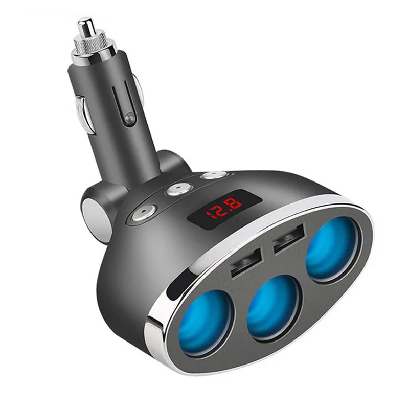 

Car Charger 120W 3-Socket Cigarette Lighter Power Adapter DC Splitter 3.1A Dual USB Charger 12/24V LED Display for Smartphone