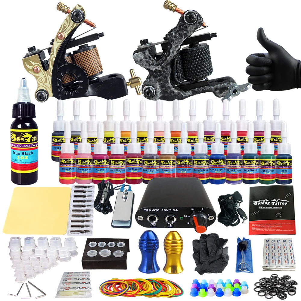 

Tattoo Kit 2 Proffesional Tattoo Machines 28 Inks Power Set Needles Tips TK204-6
