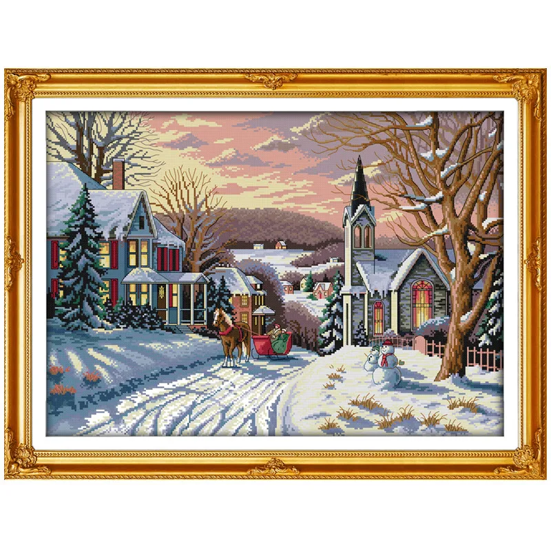 Snowscape Scenery DIY Cross-stitch Kit Needlework 11CT 14CT DMC Chinses Counted Cross Stitch Pattern Set For Embroidery Handmade