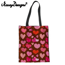 Бесшумные дизайны мультфильм любовь-сердца шаблон напечатаны красочные многоразовые парусиновые сумки для покупок для женщин девочек складные Экологически чистая сумка переработка