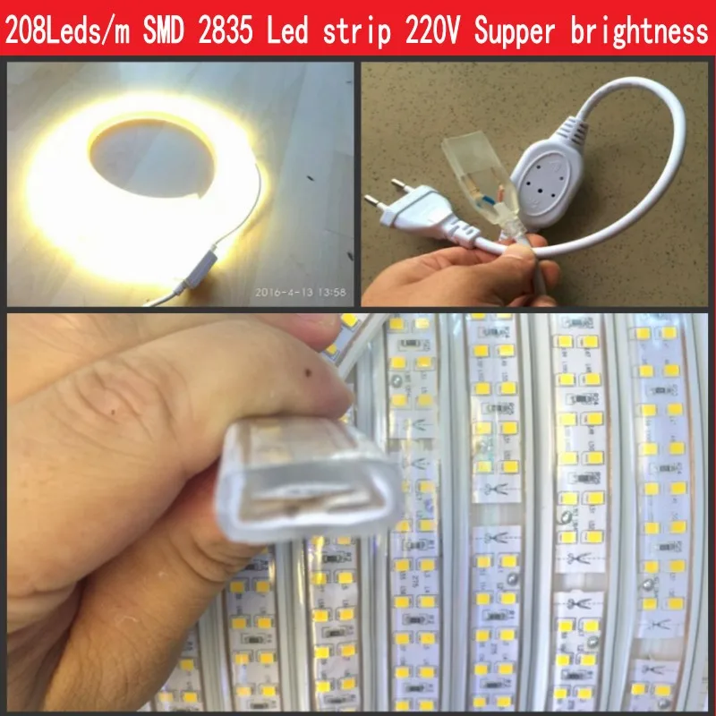 Лента светодиодная Водонепроницаемая двухрядная 208 светодиодов 220 В 2835 SMD|home decor