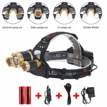 Фокусируемый светодиодный налобный фонарь 3 светодиодный T6 Перезаряжаемый Фонарь для рыбалки, кемпинга, пеших прогулок с аккумулятором и зарядным устройством