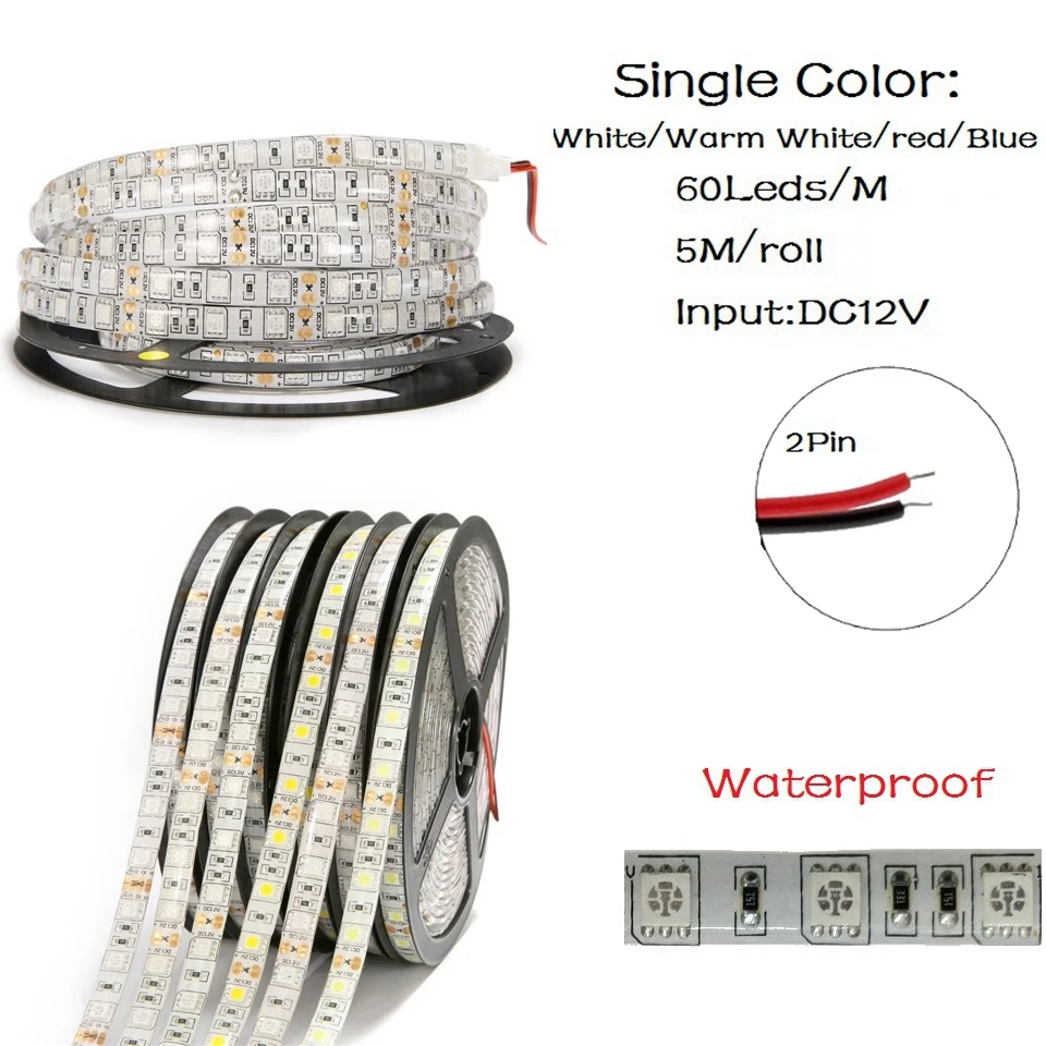 5 м/рулон Светодиодные ленты света DC12V SMD5050 SMD 5050 теплый белый RGB 300 светодиодный s Гибкая лента для счетчик Cabinet Light IP65 из водонепроницаемого