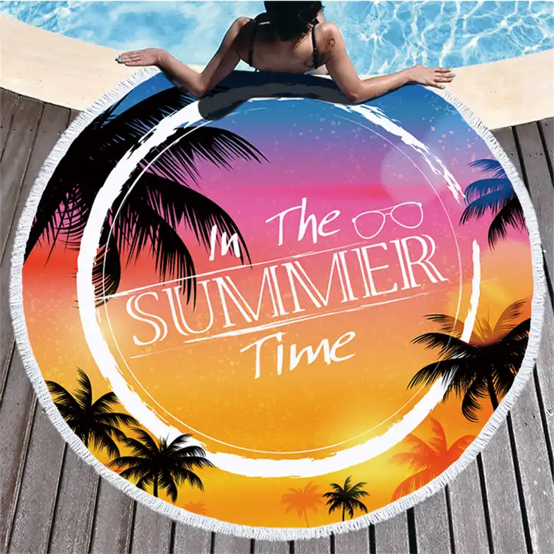 Tropical Printed Bath Towel Beach Towel Tassel Round Microfibre Compressed Travel Bathroom Towels Bath Towels For Adults Shower Bath Towels Aliexpress