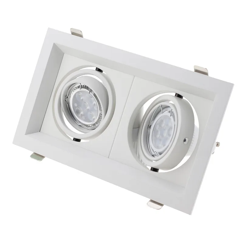 Квадратный двойной головкой белый/черный светодиодный потолочный потолочные светильники приспособление MR16 GU10 Алюминиевый держатель рамки Светодиодный лампа держатель для дома